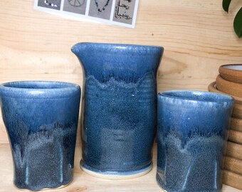 3 piece Tall Ceramic Pitcher with matching cups