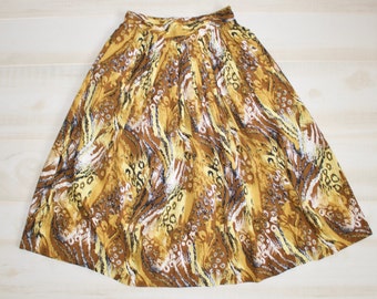 Vintage 70s Animal Print Skirt, 1970s A Line Skirt, Batik Print, Abstract, Leopard, High Waisted