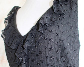 Vintage 90s Silk Lace Eyelet Dress, 1990s Black Dress, Ruffle Dress, Romantic Dress, Goth Dress, Doen