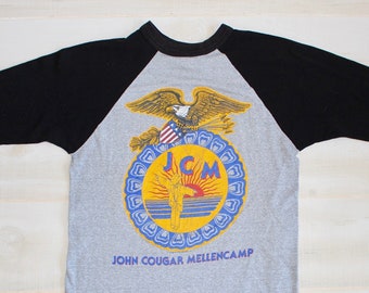 Vintage 80s John Cougar Mellencamp Tour T Shirt, 1986 Scarecrow Tour, Raglan, Concert, Single Stitch, Band Tee, Rock