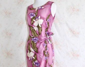Vintage Tulip Dress 1980s Oversized All Over Large Print Floral Tulip Day Dress L