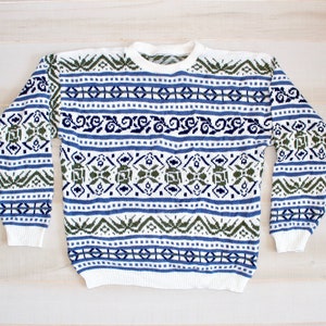 Vintage 80s Ski Sweater, 1980s Nordic Sweater, Fair Isle, Geometric, Knit, Crewneck image 1