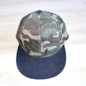 Vintage 90s Snapback Hat, Camo Print, Baseball Cap, Two Tone, USA, Green