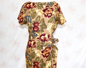 Vintage 90s Wrap Dress, 1990s Floral Dress, Flower Print, Sundress, Summer, Rayon, Cottagecore