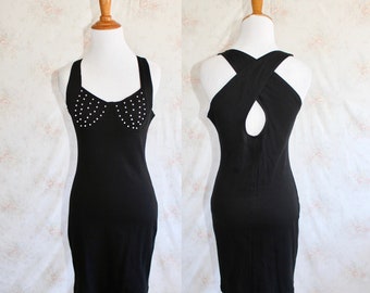 Vintage 90s Bodycon Dress, Beaded Bustier, Party Dress, Little Black Dress, Club Dress, Mini Dress, 1990s, Sexy