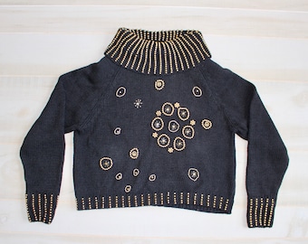 Vintage 80s Cotton Sweater From Lands End Brand | Black With