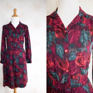 Vintage 60s Shirtdress, 1960s Day Dress, Leaf Print, Floral, Novelty Print image 1