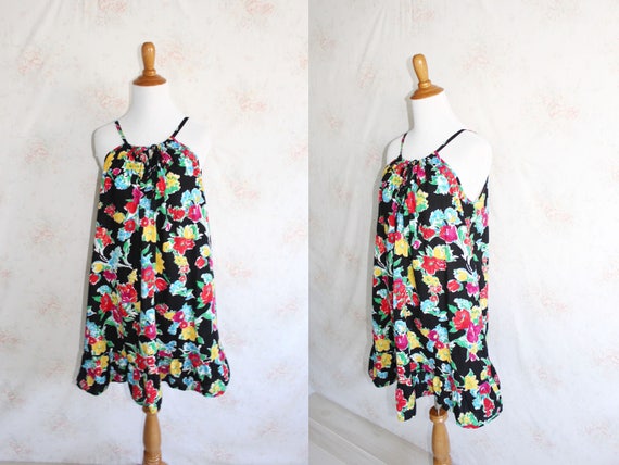 Vintage 90s Sundress, 1990s Floral Mini Dress, Fl… - image 1