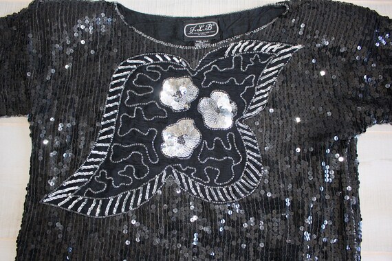 Vintage 80s Sequin Top, 1980s Beaded Blouse, Blac… - image 3