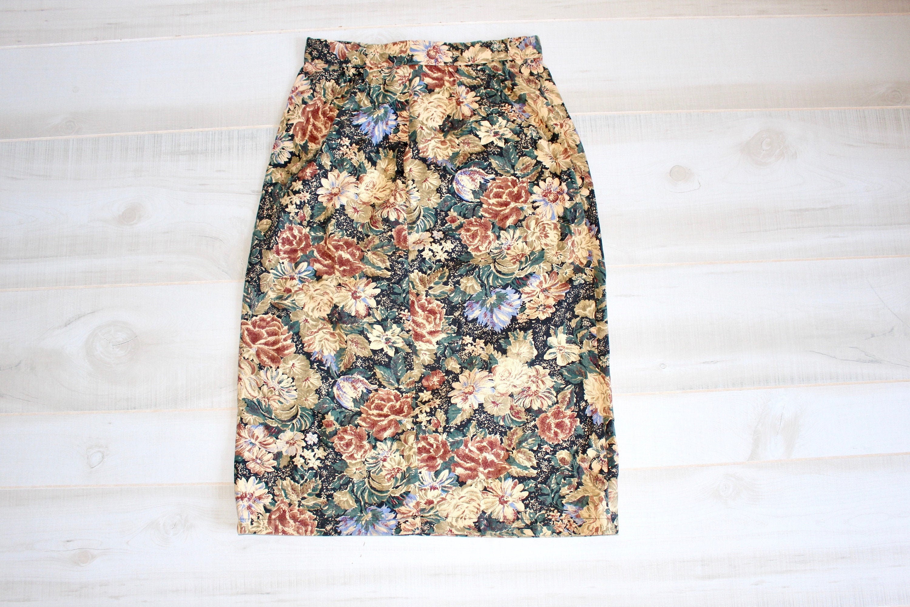 Vintage 80s Floral Jean Skirt 1980s High Waisted Skirt | Etsy