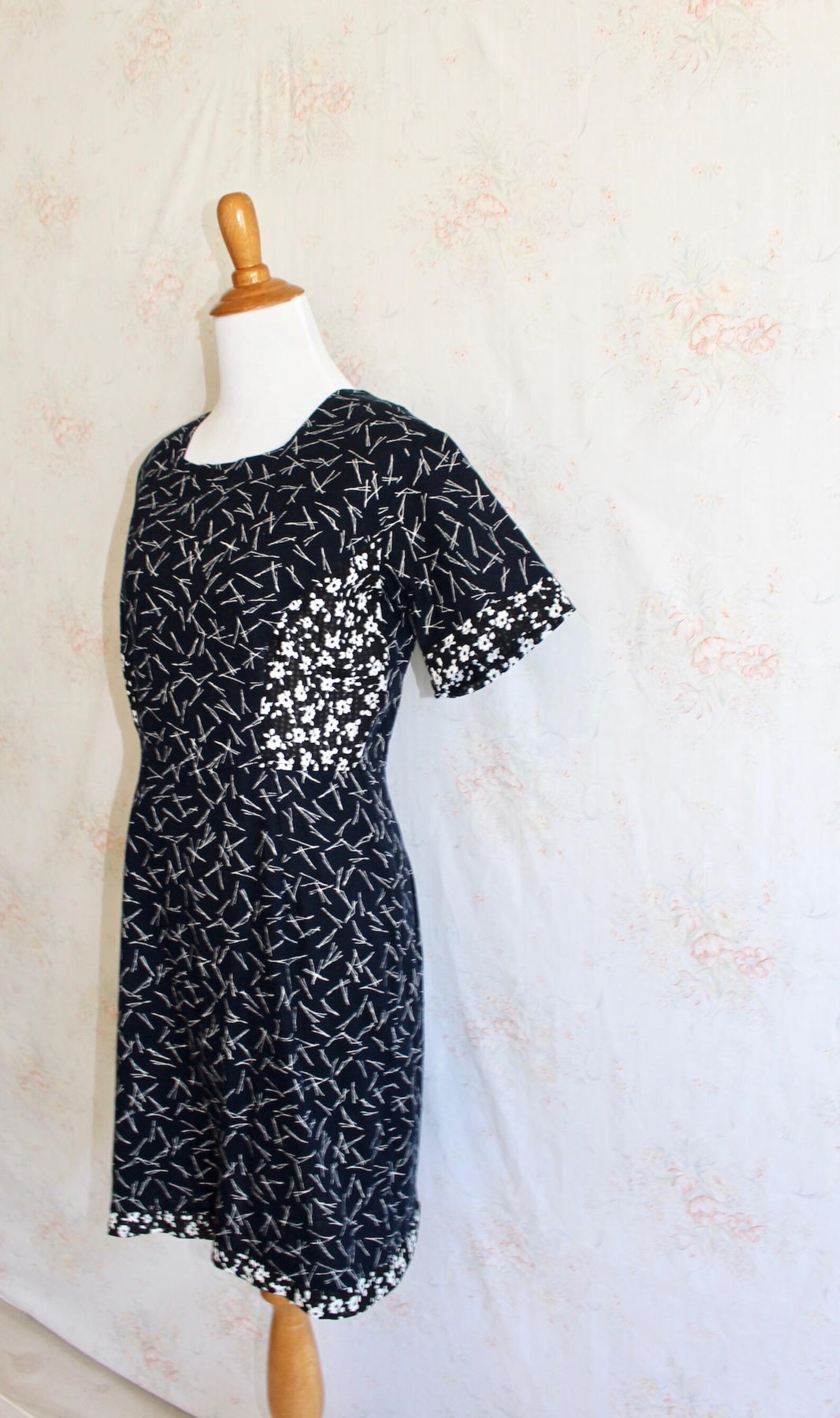 Vintage Linen Dress Abstract Print Minimalist Modern Navy - Etsy