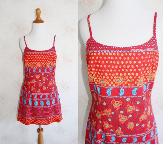 Vintage 90s Bandana Dress, 1990s Slip Dress, Spagh