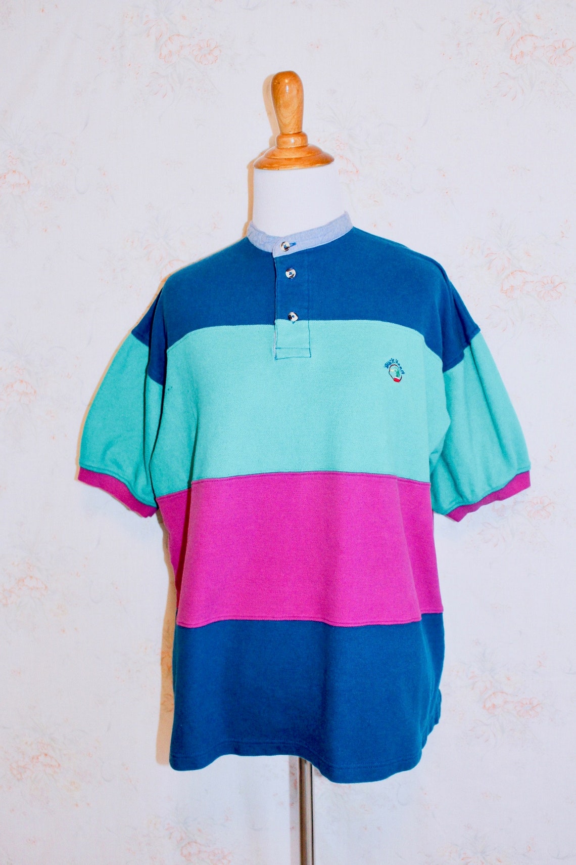Vintage 90s Colorblock Shirt 1990s Striped Shirt Bright | Etsy