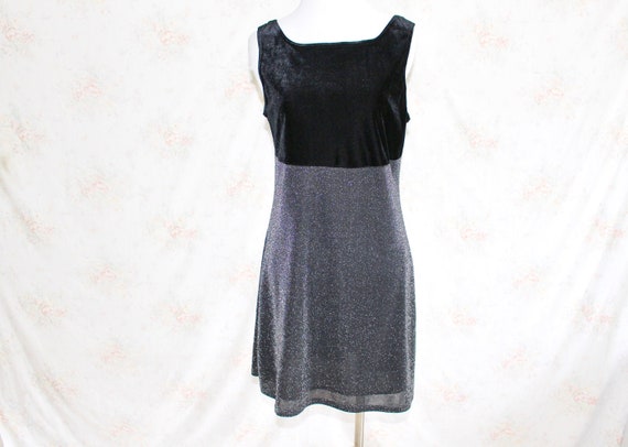 Vintage 90s Silver Metallic Dress, 1990s Party Dr… - image 1