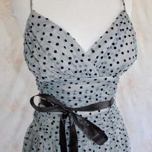 Vintage Y2K Prom Dress, Tulle Party Dress, Polka Dot, Sheer, Spaghetti Strap, Blue, A Line, 1950s, 50s image 4