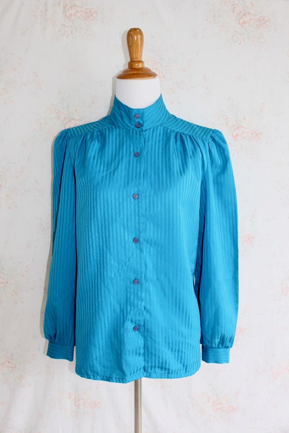 Vintage 70s Secretary Blouse, 1970s High Neck Blo… - image 2