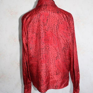 Vintage Silk Blouse, Pussy Bow, Ascot, Paisley Print, Geometric, Red, Long Sleeve, Satin, Secretary, Puff Sleeves image 5