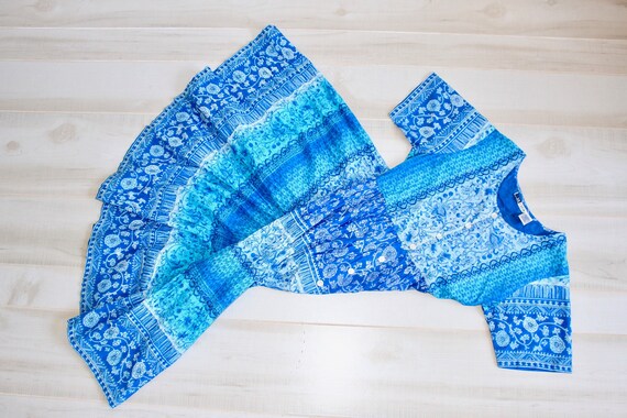 Vintage 90s Indian Cotton Dress, Block Print Boho Tent Dress