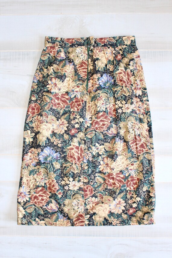 Vintage 80s Floral Jean Skirt, 1980s High Waisted… - image 5