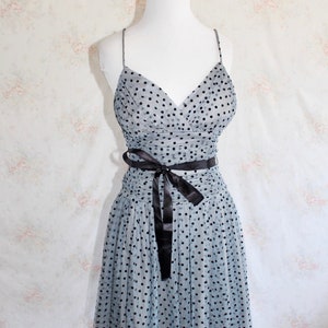Vintage Y2K Prom Dress, Tulle Party Dress, Polka Dot, Sheer, Spaghetti Strap, Blue, A Line, 1950s, 50s image 3