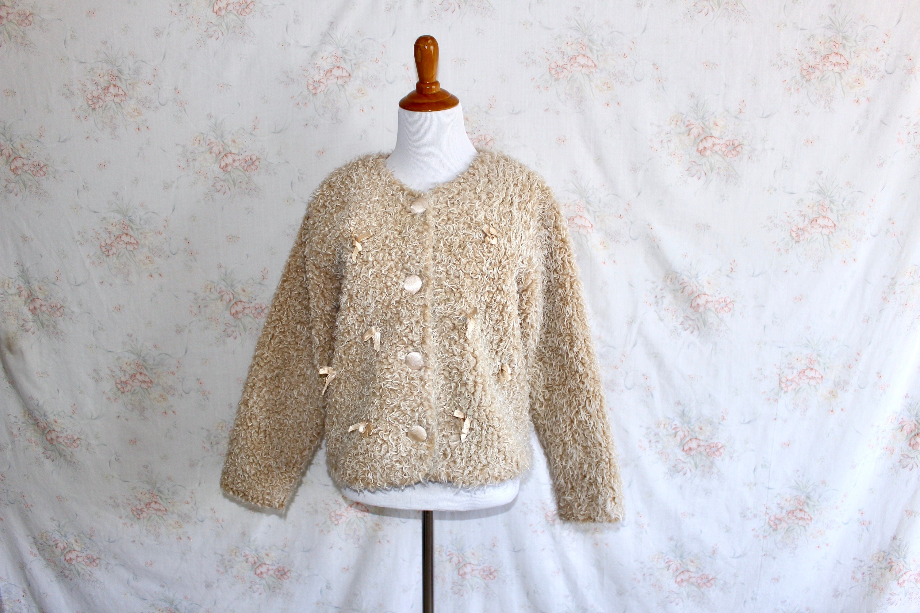 Vintage Teddy Coat, Fuzzy Jacket, Bows, Lamb, Sherpa, Fur Vintage Teddy Coat, Fuzzy Jacket, Bows, Lamb, Sherpa, Fur