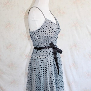 Vintage Y2K Prom Dress, Tulle Party Dress, Polka Dot, Sheer, Spaghetti Strap, Blue, A Line, 1950s, 50s image 8