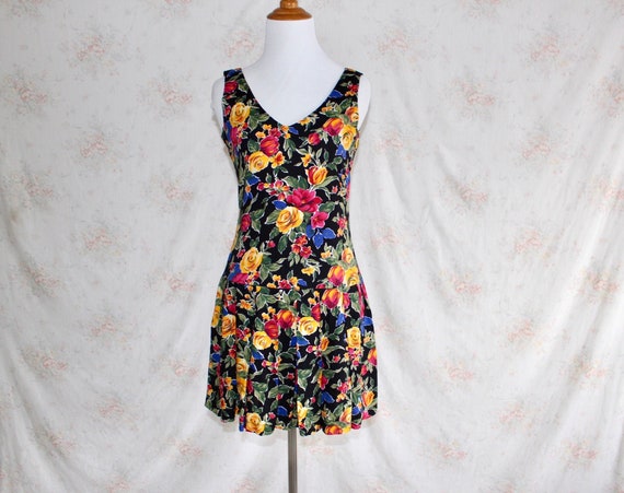 Vintage 90s Mini Dress 1990s Floral Dress Tank Sleeveless | Etsy