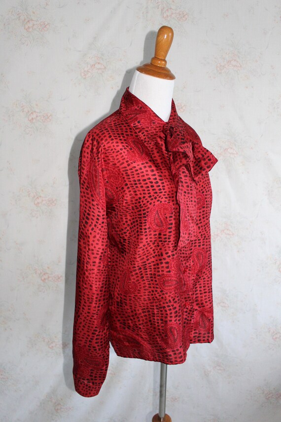 Vintage Silk Blouse, Pussy Bow, Ascot, Paisley Pr… - image 4