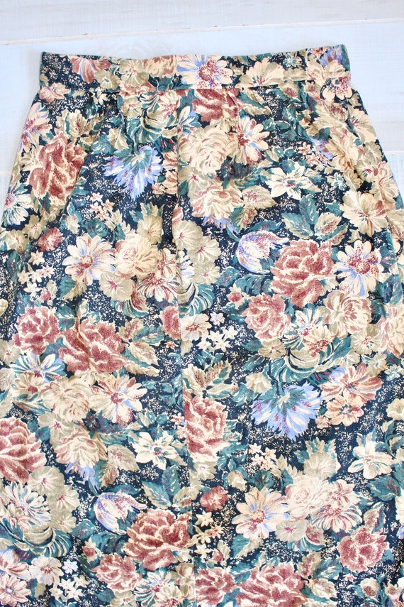 Vintage 80s Floral Jean Skirt, 1980s High Waisted… - image 2