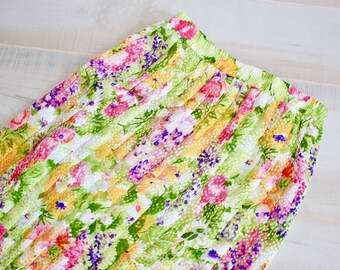 Vintage 80s Pastel Floral Skirt, Satin Pleated, High Waisted, Watercolor, Cottagecore, Romantic, Fairy, 1980s, Midi