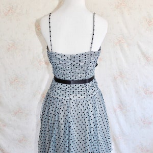 Vintage Y2K Prom Dress, Tulle Party Dress, Polka Dot, Sheer, Spaghetti Strap, Blue, A Line, 1950s, 50s image 9