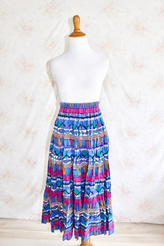 Vintage 80s Abstract Skirt, 1980s Colorful & Brig… - image 2