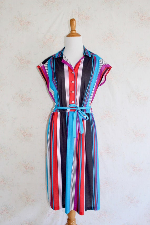 Vintage 70s Striped Dress 1970s Rainbow Dress Button Dress | Etsy