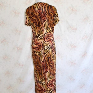 Vintage 90s Animal Print Dress, 1990s Stretch Maxi Dress With High Slit, Tiger, Y2K image 6