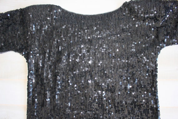 Vintage 80s Sequin Top, 1980s Beaded Blouse, Blac… - image 6