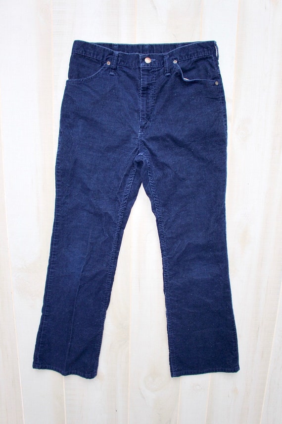 Vintage Wrangler Corduroy Pants, Navy, Wide Leg, … - image 3