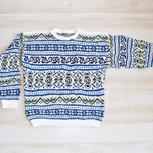 Vintage 80s Ski Sweater, 1980s Nordic Sweater, Fair Isle, Geometric, Knit, Crewneck image 2