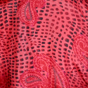 Vintage Silk Blouse, Pussy Bow, Ascot, Paisley Print, Geometric, Red, Long Sleeve, Satin, Secretary, Puff Sleeves image 6