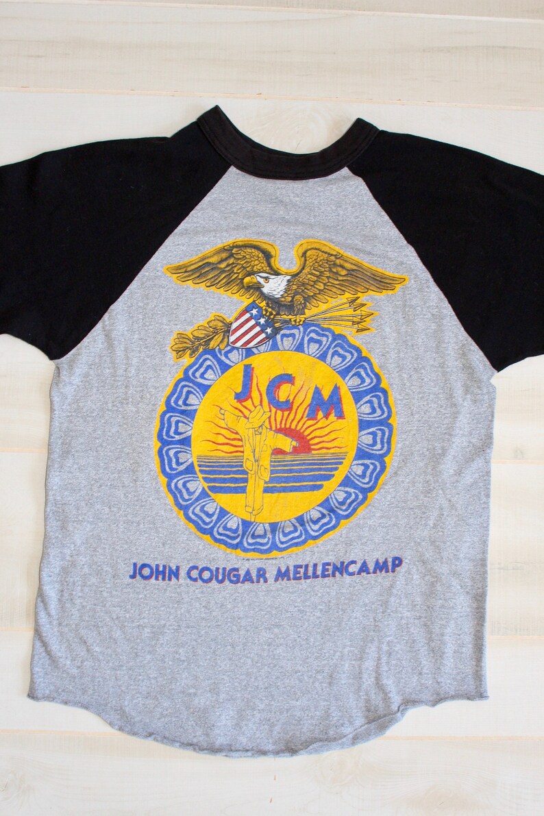 Vintage 80s John Cougar Mellencamp Tour T Shirt, 1986 Scarecrow Tour, Raglan, Concert, Single Stitch, Band Tee, Rock image 2