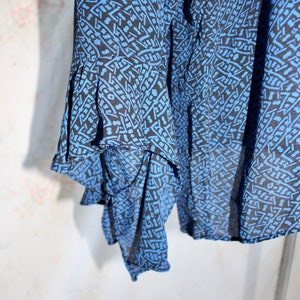Vintage 90s Silk Blouse, 1990s Ruffle Collar Blouse, Abstract Geometric Print, Blue, Black, Top image 4