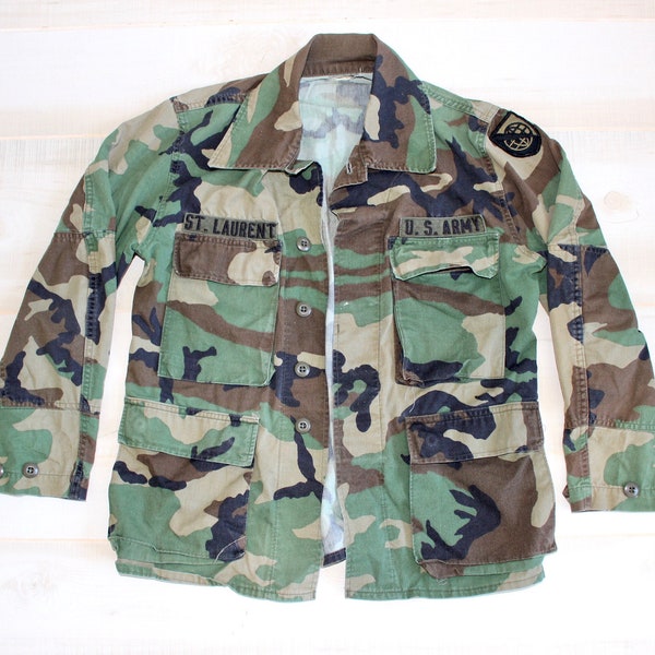 Vintage Army Jacket, Camo Print, Camouflage, Chore Coat, Cotton, Military, Button Down Shirt, Workwear, Grunge