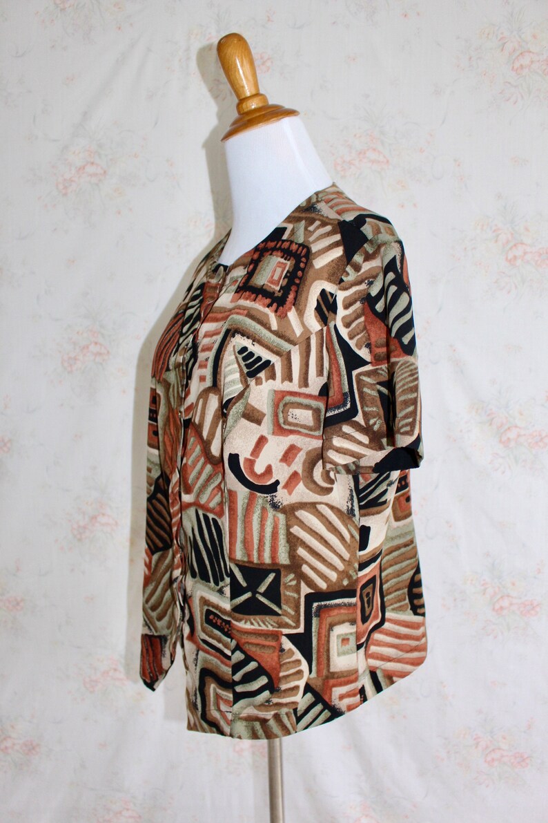 Vintage 90s Tribal Top 1990s Abstract Print Shirt Geometric | Etsy