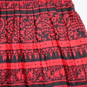 Vintage 80s Boho Skirt, 1980s Pleated Midi Skirt, Floral Paisley Print, Red, Black image 4