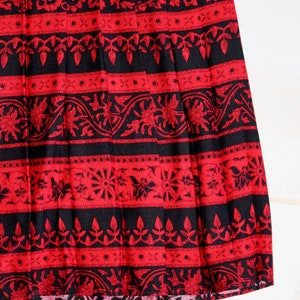 Vintage 80s Boho Skirt, 1980s Pleated Midi Skirt, Floral Paisley Print, Red, Black image 3