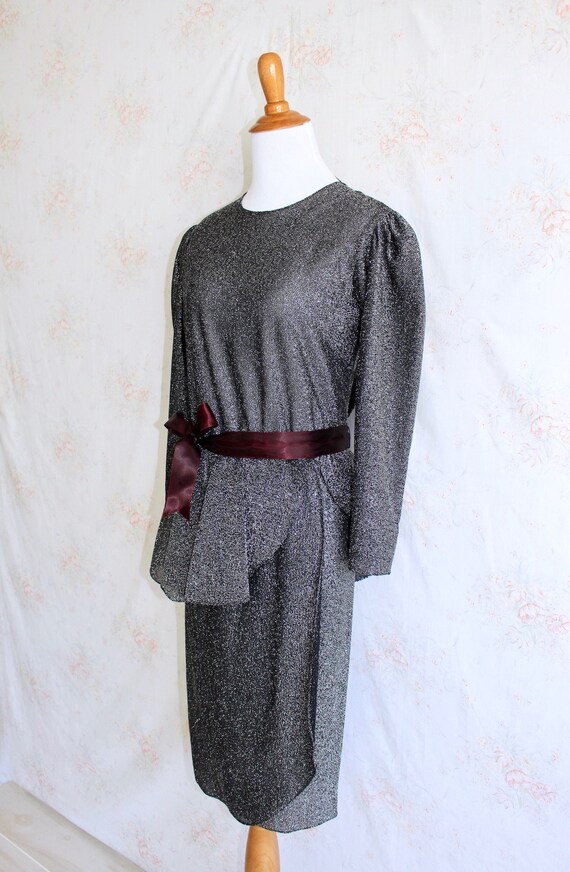 Vintage 80s Metallic Silver Dress, 1980s Sparkly … - image 2