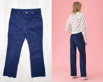 Vintage Wrangler Corduroy Pants, Navy, Wide Leg, Straight, High Waisted, Jeans, 32