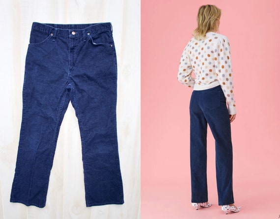 Vintage Wrangler Corduroy Pants, Navy, Wide Leg, … - image 1