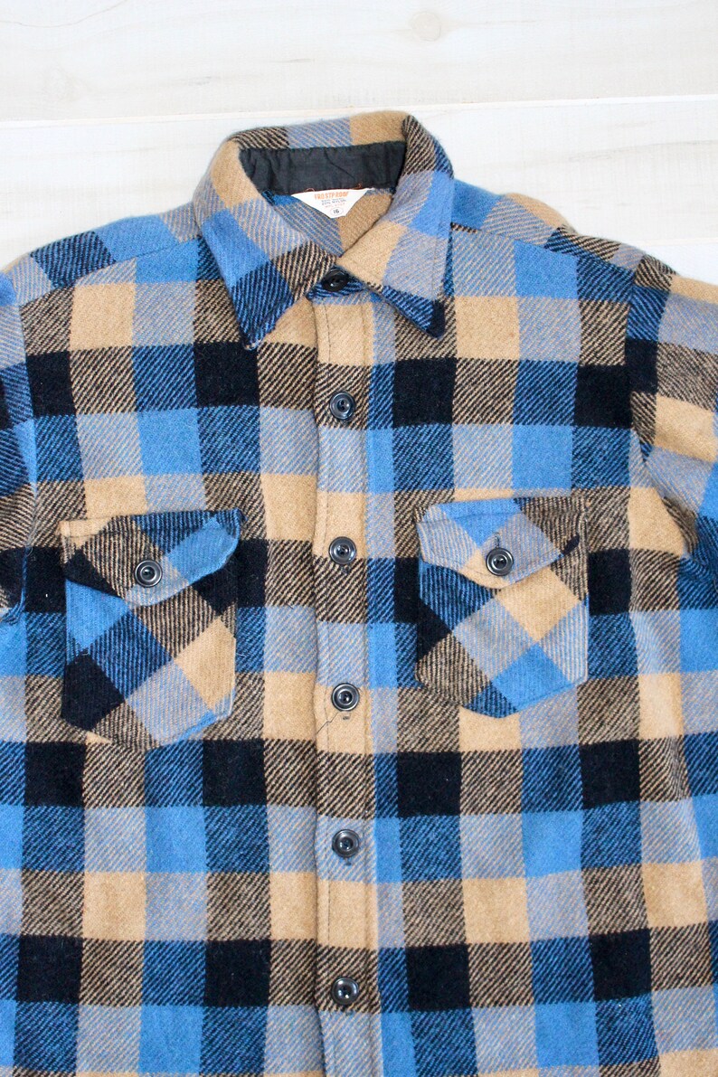 Vintage 80s Wool Shacket, 1980s Plaid Shirt Jacket, Flannel, Coat, Outdoors, Workwear, Button Down image 3