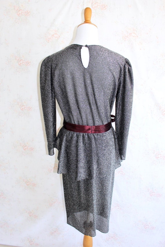 Vintage 80s Metallic Silver Dress, 1980s Sparkly … - image 6