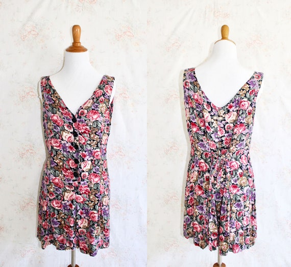 Vintage 90s Floral Romper, 1990s Flower Print Jump